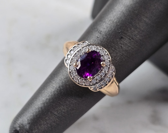 Womens Vintage Estate 14K Rose Gold Amethyst Diamond Ring 4.5g E3639