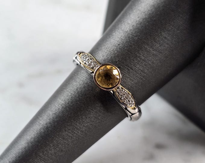 Womens Estate Sterling Silver Modernist Citrine Colored Ring 3.3g E6756