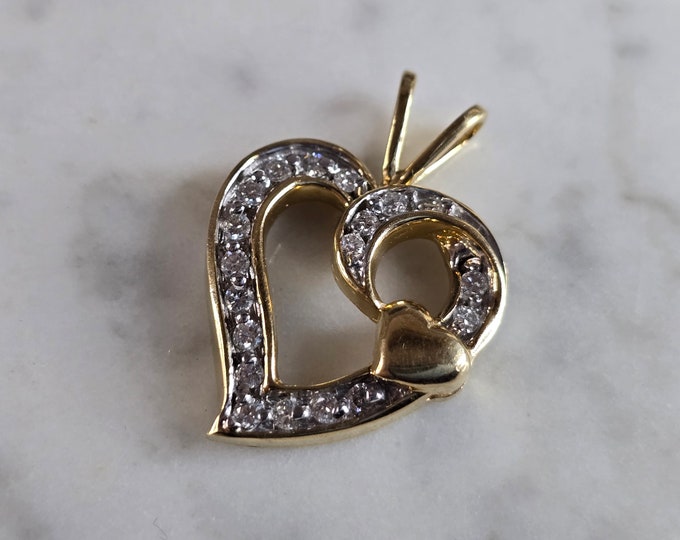 Womens Vintage Estate 14K Yellow Gold Diamond Heart Pendant 4.6g E7557