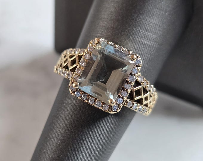 Womens Vintage Estate 14K Yellow Gold Aquamarine Diamond Ring 6.2g #E2235