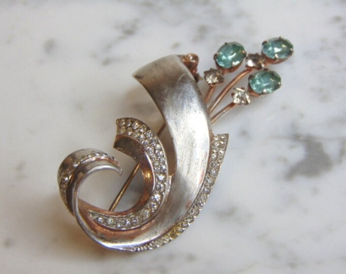 Womens Vintage Estate Sterling Silver w/ CZ Stones Brooch 18.9g E5093