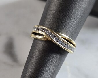 Womens Vintage Estate 10K Yellow Gold Modernist Diamond Ring 2.1g E6917