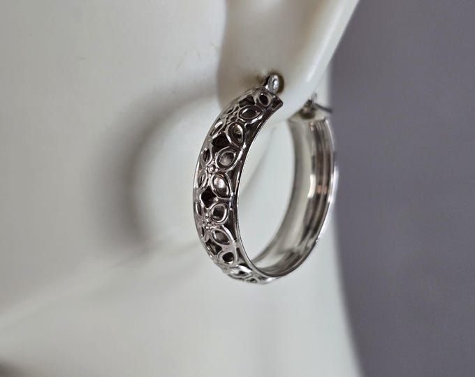 Womens Vintage Estate 14K White Gold M. Anthony Israel Hoop Earrings 2.3g E1352