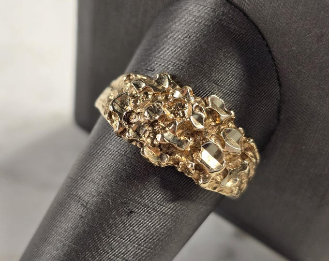 Mens Vintage Estate 10K Yellow Gold Nugget Ring 4.3g #E4829