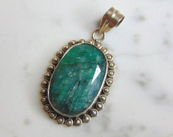 Womens Vintage Estate Sterling Silver Aventurine Stone Pendant 11.5g E4968