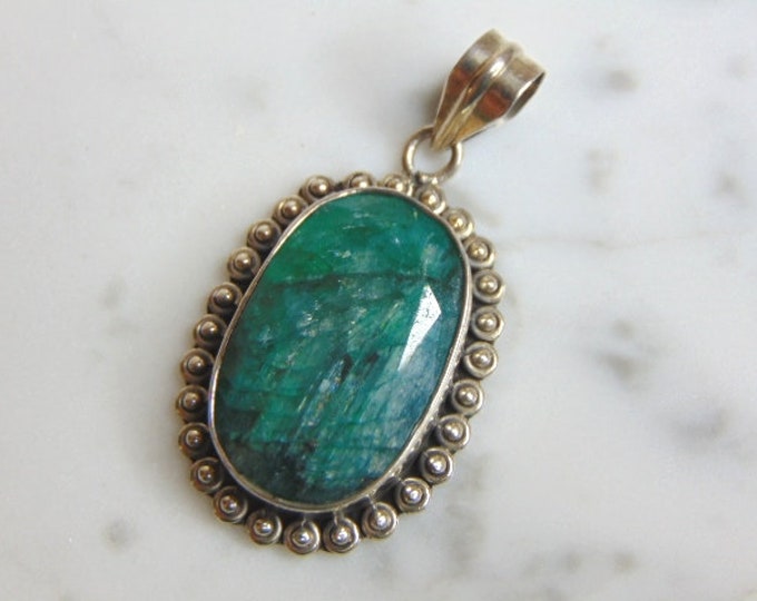 Womens Vintage Estate Sterling Silver Aventurine Stone Pendant 11.5g E4968