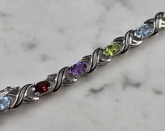Womens Vintage Estate Sterling Silver Multi Stone Bracelet 14.5g E6643