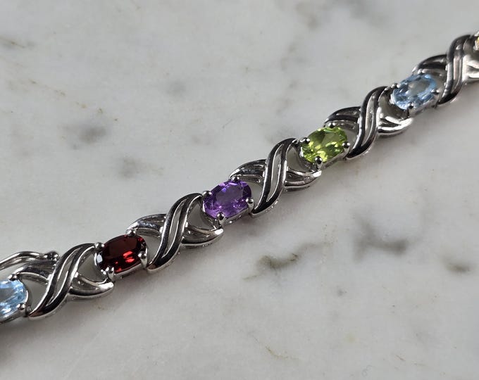 Womens Vintage Estate Sterling Silver Multi Stone Bracelet 14.5g E6643