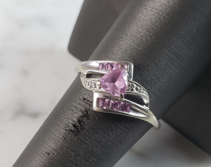 Womens Vintage Estate 10K Yellow Gold Pink Spinel Diamond Ring 1.8g E6294