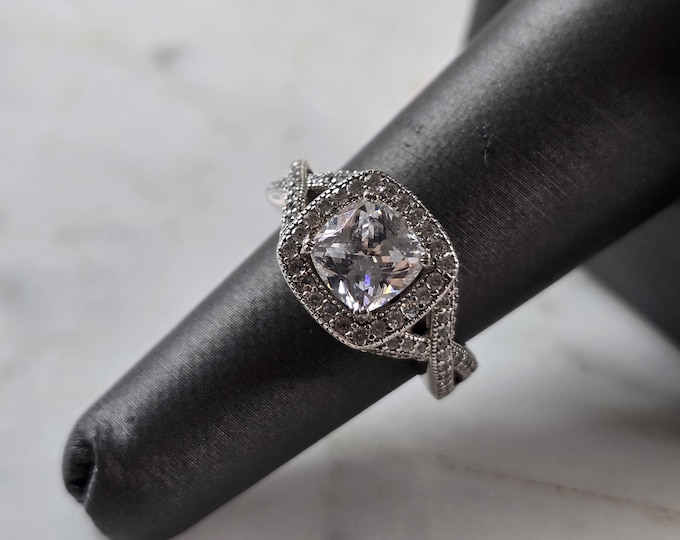 Womens Vintage Estate Sterling Silver Modernist CZ Ring 5.1g E7985