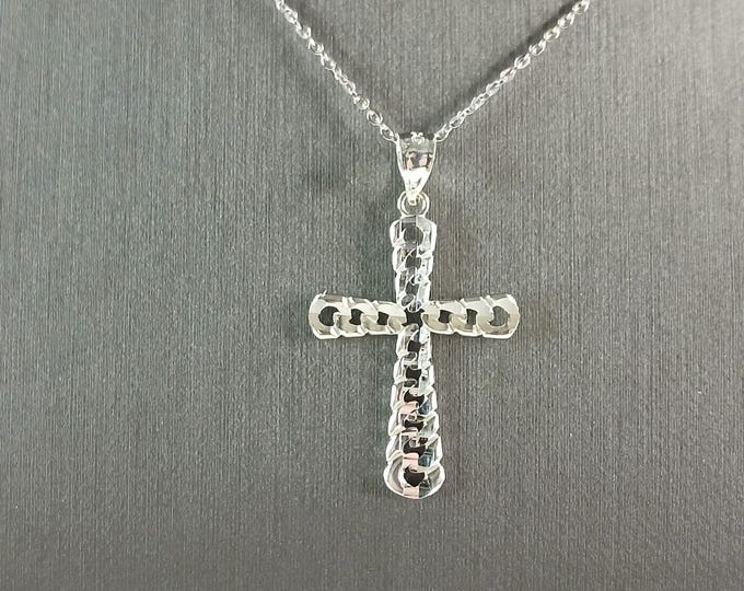 Womens Sterling Silver Religious Cross Pendant Necklace 2.7g E6581