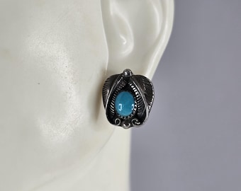 Womens Vintage Estate Sterling Silver Navajo Turquoise Earrings 2.9g E524