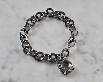 Womens Vintage Estate Sterling Silver Topaz Charm Bracelet 31.1g E3207