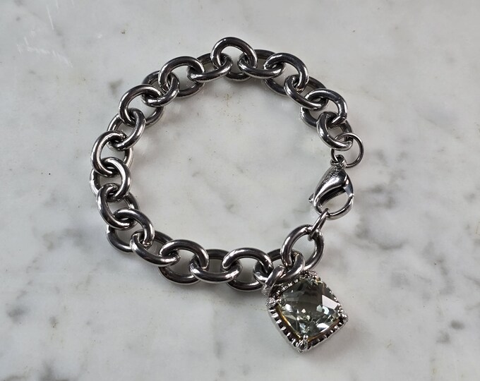 Womens Vintage Estate Sterling Silver Topaz Charm Bracelet 31.1g E3207