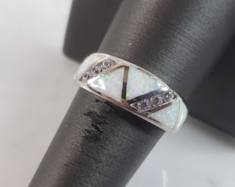 Womens Vintage Estate Sterling Silver Modernist Opal Ring 4.1g E2626