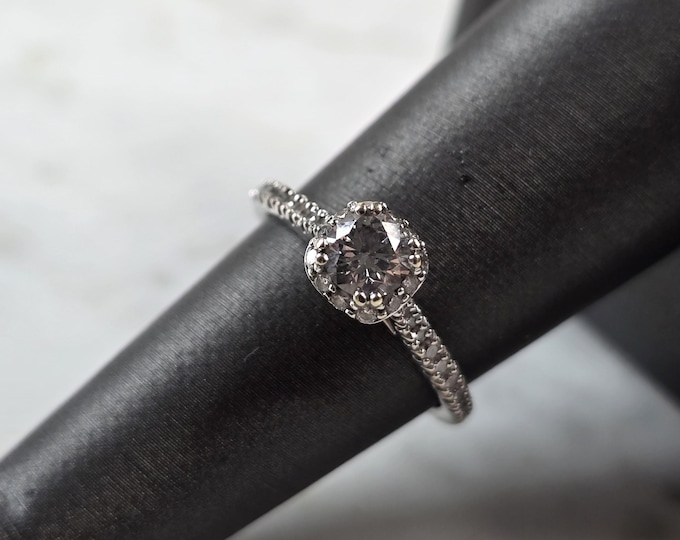 Womens Estate 14k White Gold Lab Diamond Ring 2.6g #E5756