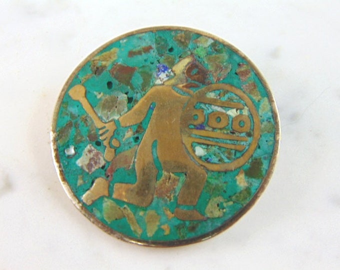Womens Vintage Estate Sterling Silver Enamel Aztec Brooch 10.8g E935