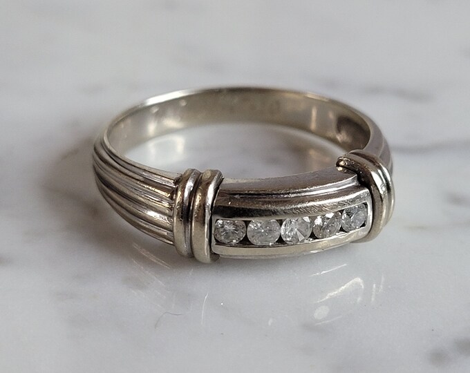 Mens Vintage Estate 14K White Gold Diamond Ring 8.0g E6970