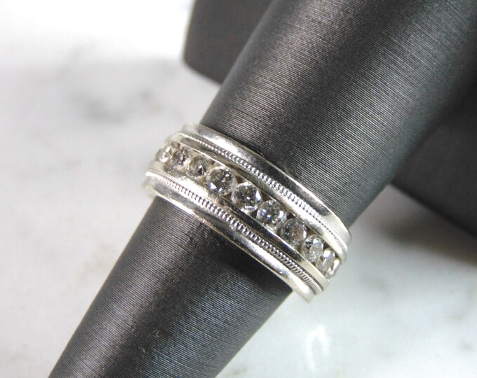 Womens Vintage Estate 14k White Gold Diamond Modernist Ring 6.8g E1007