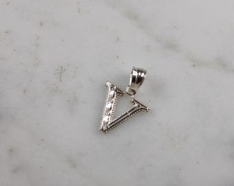 Womens Sterling Silver Initial Letter " V " Pendant 0.3g E6088