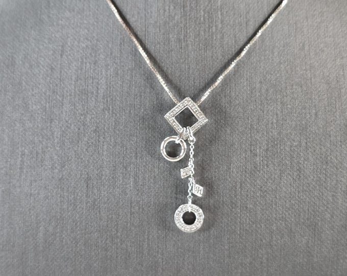 Womens Vintage Estate Sterling Silver CZ Modernist Pendant Necklace 5.0g E4041