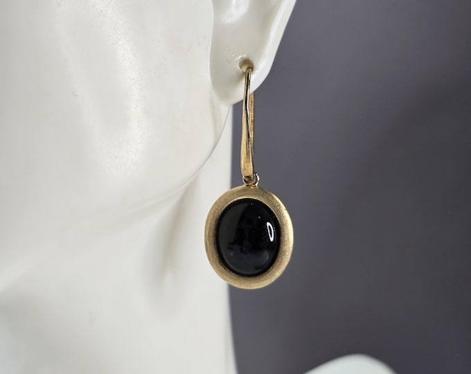 Womens Estate Sterling Silver Gold Tone Onyx Modernist Earrings 7.0g E1973