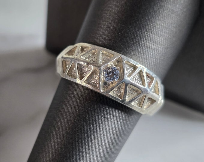 Womens Vintage Estate Sterling Silver Modernist CZ Ring 6.5g E7270