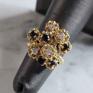 Womens Vintage Estate 14K Gold Sapphire & Diamond Ring, 6.6g E7937