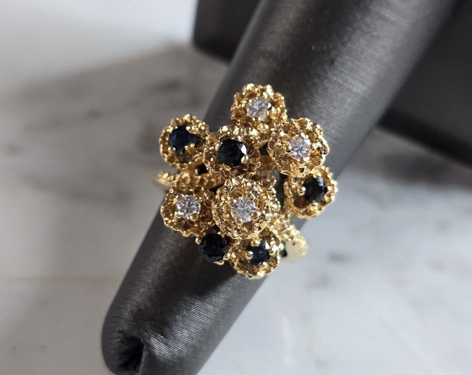 Womens Vintage Estate 14K Gold Sapphire & Diamond Ring, 6.6g E7937