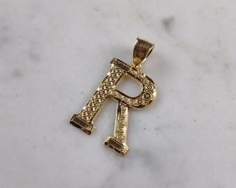 Womens Sterling Silver Gold Tone Initial Letter " R " Pendant 2.4g E7010