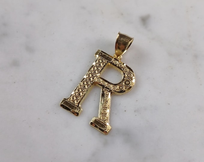 Womens Sterling Silver Gold Tone Initial Letter " R " Pendant 2.4g E7010