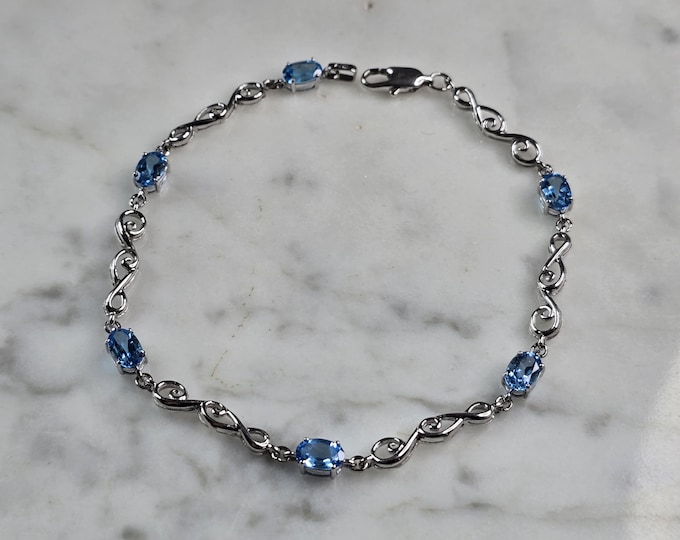 Womens Vintage Estate Sterling Silver Topaz Bracelet 3.8g E5773