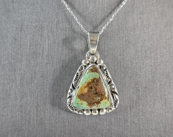 Womens Vintage Estate Sterling Silver Turquoise Pendant Necklace 18.1g E7293