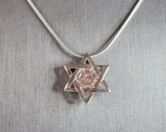 Vintage Estate Sterling Silver Jewish Judaica Star of David Pendant Necklace 12.4g E7000