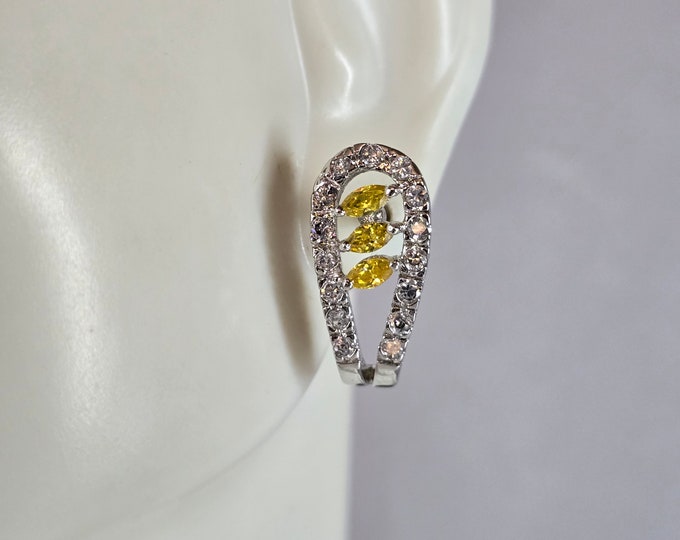 Womens Estate Sterling Silver Golden Beryl Earrings 3.4g E7658