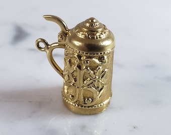 Womens Vintage Estate 14k Gold Beer Stein Pendant Charm Bracelet 4.3g E6190
