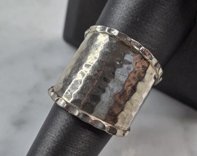Womens Vintage Estate Sterling Silver Modernist Hammered Ring 6.6g E1066
