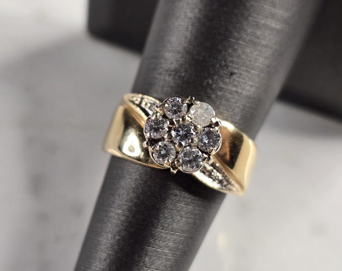 Womens Vintage Estate 14K Yellow Gold Diamond Ring 6.5g E7805