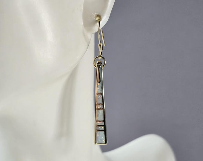 Womens Sterling Silver Gold Tone Modernist Opal Earrings 7.0g E7144