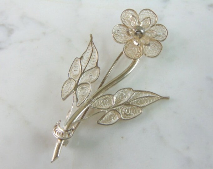 Womens Vintage Estate Sterling Silver Flower Brooch 11.2g E5535