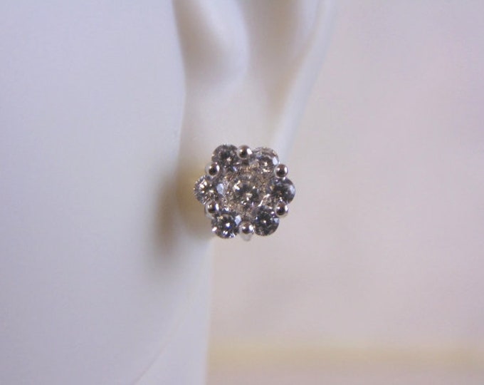 Womens Vintage Estate Sterling Silver Flower CZ Earrings  1.9g #E4049