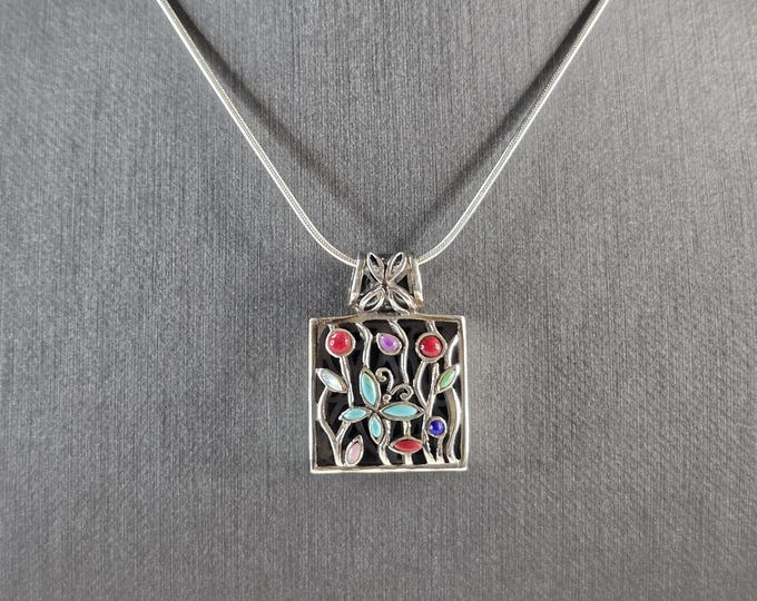 Womens Sterling Silver Modernist Butterfly Pendant & Necklace 15.5g E3277