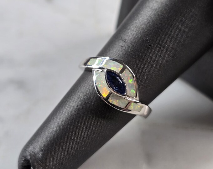 Womens Sterling Silver Opal Tanzanite Modernist Ring 3.6g E4198