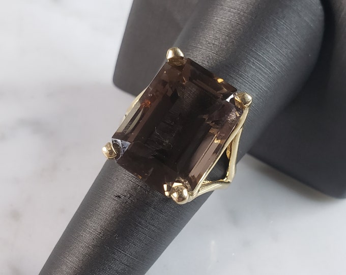 Womens Vintage Estate 14k Yellow Gold Smoky Quartz Ring 6.6g E6299