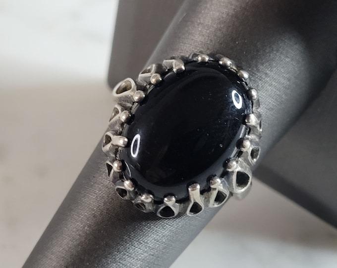 Womens Vintage Estate Sterling Silver Onyx Kabana Ring 5.8g E4687