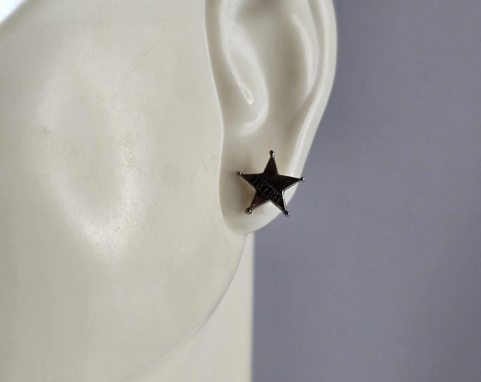 Womens Vintage Estate Sterling Silver Sheriff Badge Star Earrings 0.7g E7972