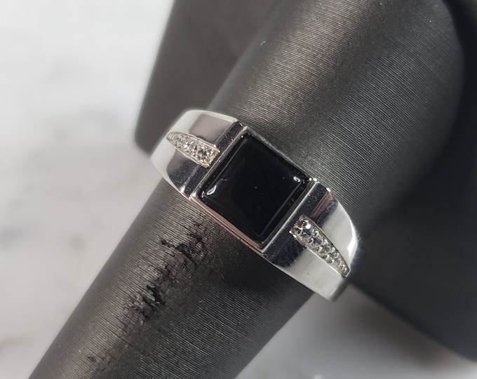 Mens Sterling Silver Modernist Onyx Ring 5.2g E6434