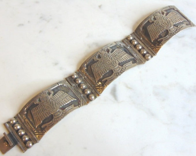 Vintage Estate Sterling Silver Mayan Aztec Bracelet 53.9g E5802