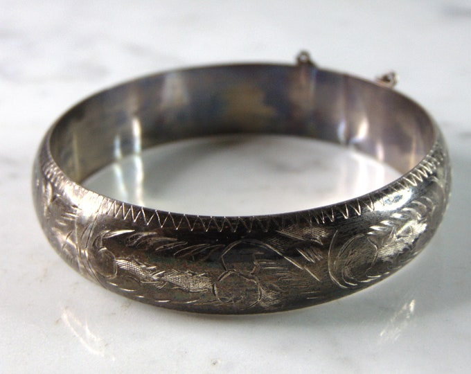 Womens Vintage Estate Sterling Silver Etched Cuff Bracelet 19.6g E2563