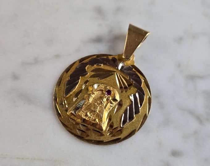 Vintage Estate 14K Mixed Gold Religious Mary Pendant 3.9g #E6573